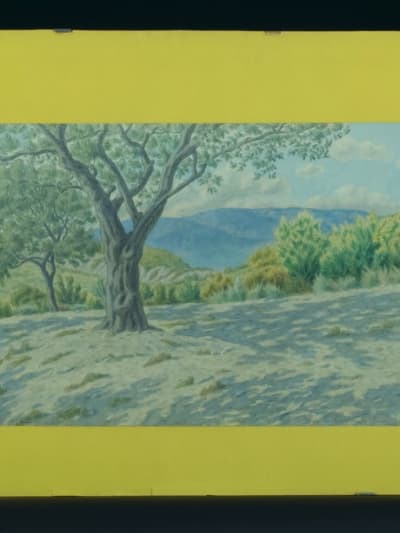 Ancien dessin Henri Rivière paysage La Drôme Buis-les-Baronnies Genêts Oliviers