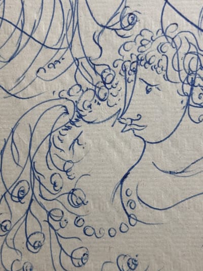 Ancien dessin Meyer Lazar, 1977, Adam et Eve Cantique école de Paris moderne