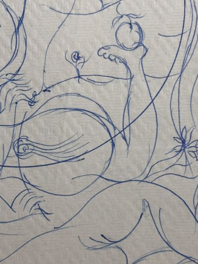 Ancien dessin Meyer Lazar, 1977, Adam et Eve Cantique école de Paris moderne