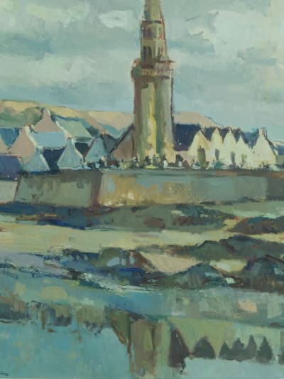 Tableau ancien breton église Saint-Michel-de-Grève cimetière marin Bertoin 1950