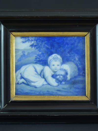 Tableau ancien porcelaine Reynolds princesse Sophie Mathilde de Gloucester chien