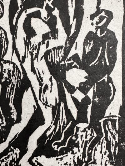 Gravure moderne portrait bois gravé scène musique signé Oudin Xylon EA