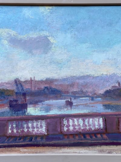 Tableau ancien la Seine à Paris Javel Meudon impressionniste Ed. Sigrist 1900
