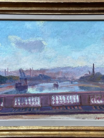 Tableau ancien la Seine à Paris Javel Meudon impressionniste Ed. Sigrist 1900