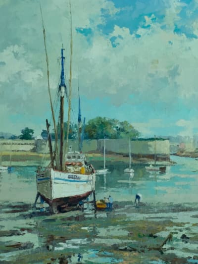 Léo Pernes ancien tableau art déco marine Bretagne le port de Concarneau HST