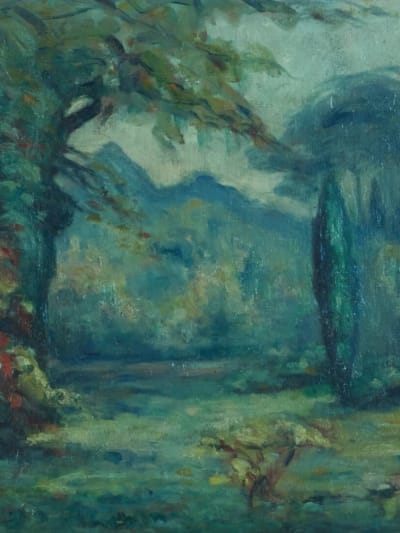Tableau ancien paysage impressionniste Parc Marthe Lucas les Andelys sv Lebasque