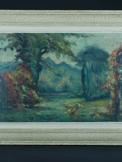 Tableau ancien paysage impressionniste Parc Marthe Lucas les Andelys sv Lebasque