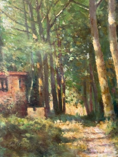 Tableau ancien impressionniste Félix Borrel Toulouse vue de parc château été