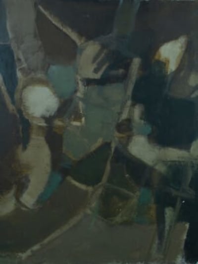 Ancien tableau paysage abstrait abstraction école française Claude Aliotti 1960