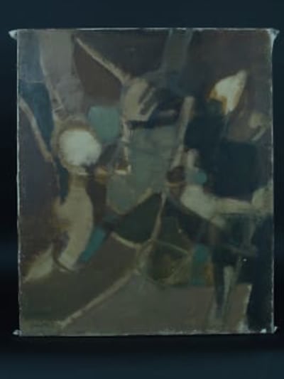 Ancien tableau paysage abstrait abstraction école française Claude Aliotti 1960