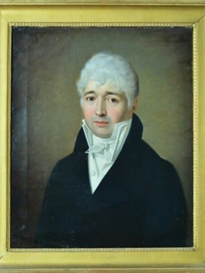 Tableau ancien portrait empire 1813 monogramme G.R homme redingote atl David