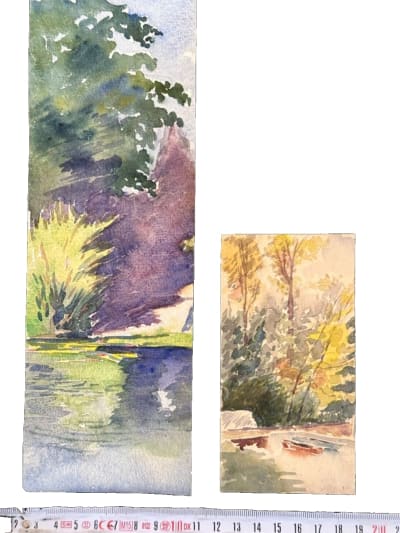 Ancien dessin paysage bord de rivière la Marne à Chelles Mattéo Brondy