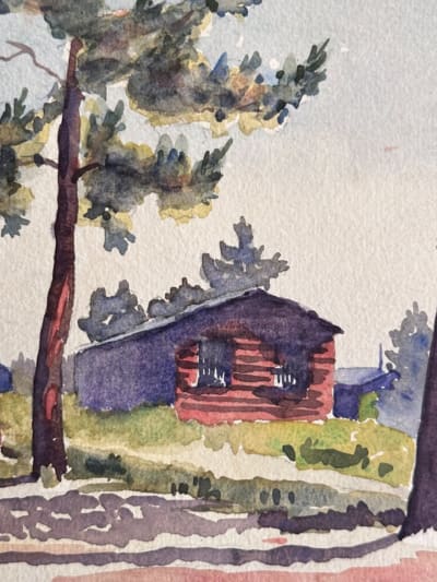 Ancien dessin paysage Forêt de Pins Maison dans les Landes Mattéo Brondy