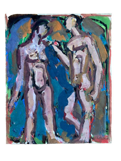 Dessin ancien CoBrA portrait couple homme femme nue signé Ten Kate