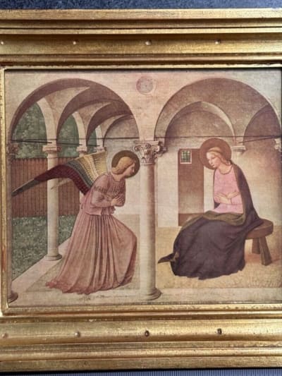 Ancien tableau religieux florentin icône L'Annonciation / Fran Angelico 1950