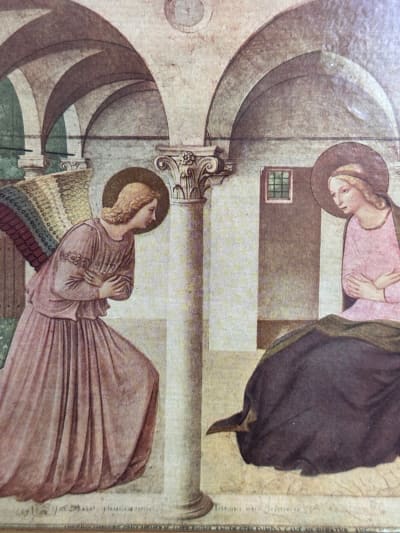 Ancien tableau religieux florentin icône L'Annonciation / Fran Angelico 1950