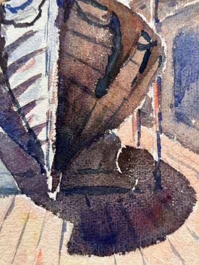 Ancien dessin original ciel marine orientaliste Mattéo Brondy 1917 Maroc bateau