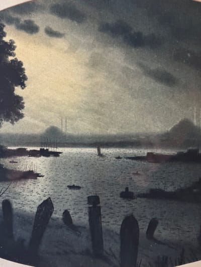 Beau dessin ancien Istanbul mosquée Bosphore la nuit Onnik der Azarian arménien