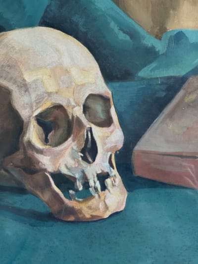 Tableau ancien mémento Mori nature morte crâne vanité portrait Linard Lorrain