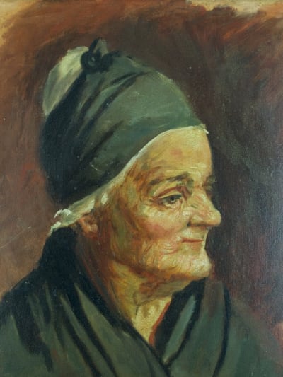 Tableau ancien portrait de femme normande Villers-sur-Mer signé Lucien Jonas