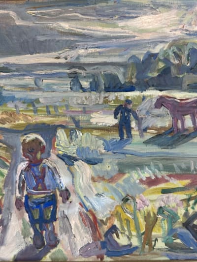 Tableau ancien expressionniste fauve Olle Nordberg 1960 paysage Suède design