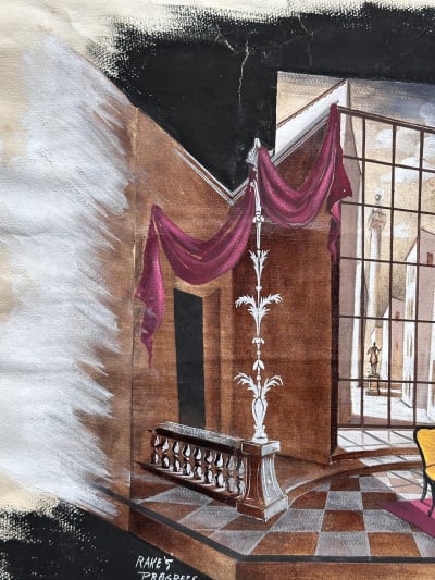 Dessin ancien scène de théâtre décor Rake's Progress opéra Claude Perrier 1