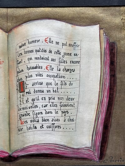 Dessin ancien Cendrillon nature morte au livre Grimm Claude Perrier 2