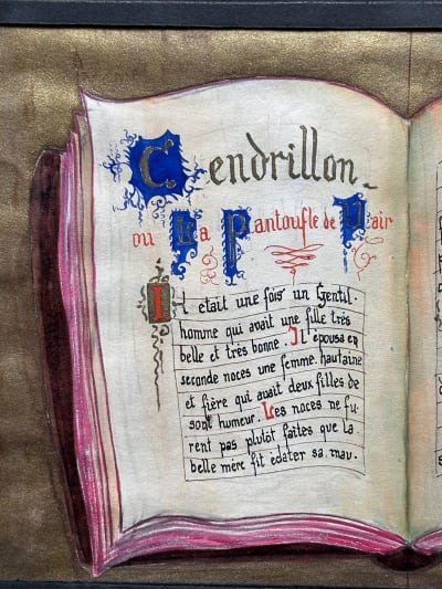 Dessin ancien Cendrillon nature morte au livre Grimm Claude Perrier 2