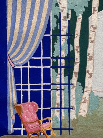 Dessin ancien scène de théâtre décor Claude Perrier 5 Dolly opéra Lyon 1944