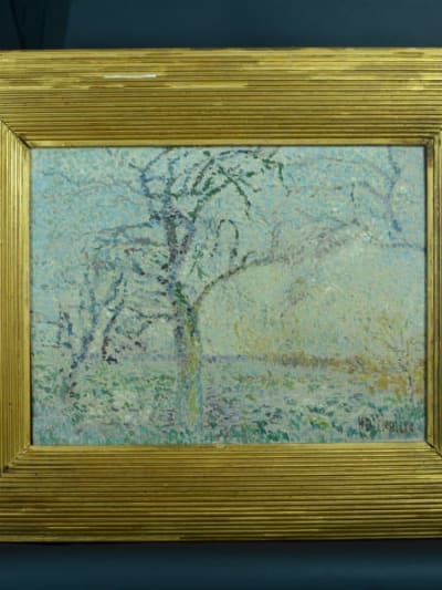 Tableau ancien XIXe pointillisme paysage arboré signé Lemaitre élève Seurat