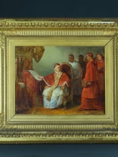 Ancien tableau romantique Ary Scheffer portrait pape Clément jésuites histoire