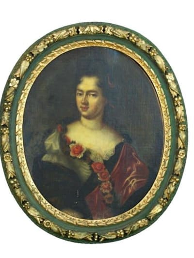 Ancien tableau portrait de femme courtisane XVIIe entourage François de Troy cadre