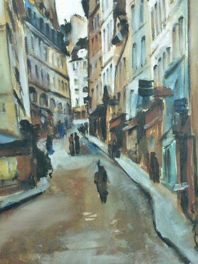 Tableau ancien vue de rue 5e Quartier Latin Paris Cesar Bron Vlaminck art deco