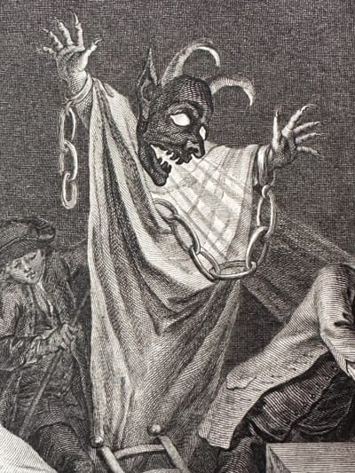 Ancienne gravure La ruse d'amour diable satanique magie Borel Baquoy Marel XVIIIe