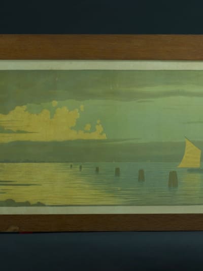 Ancienne estampe symboliste art nouveau marine Venise bateau Paul Berthon 1930