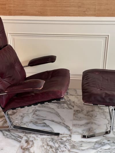 Grand fauteuil moderne Olivier Mourgue Airborne 1960 design vintage cuir rouge