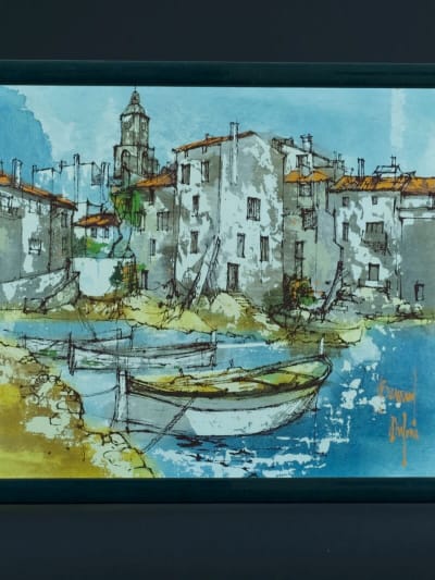 Tableau moderne marine le port de Saint-Tropez La Ponche bateau Bernard Dufour