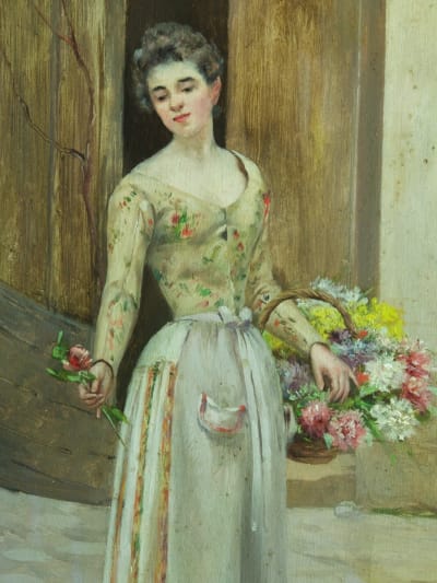 Cristóbal De Antonio tableau ancien Paris vieux métier la marchande de fleurs