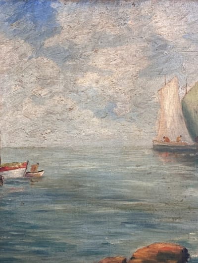 Marine XIXe port breton thoniers séchage des filets de pêche Concarneau Charpides