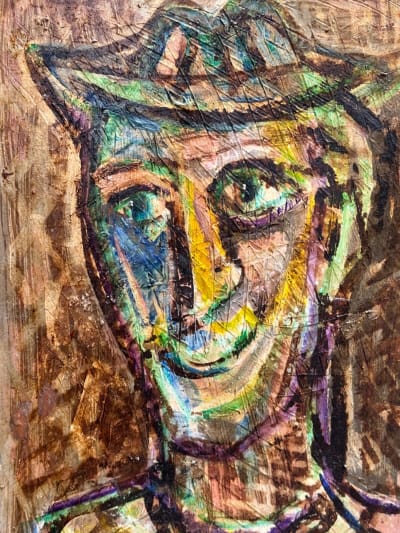 Ancien tableau expressionniste portrait d'homme Edmond Duplan Marseille 1950