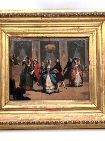 Beau tableau ancien scène de bal 18ème costume danse Le Bal Paré Saint Aubin HST