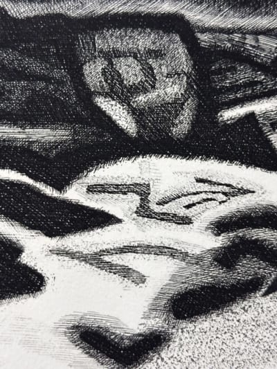 Gravure originale de Jacques Ramondot paysage synthétique Mollières art