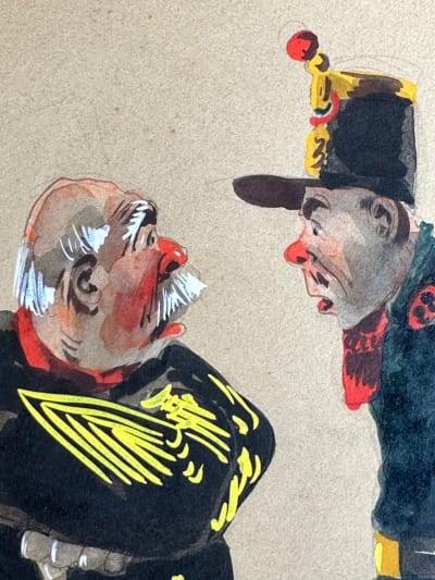 Ancien tableau infanterie militaire costume tenue colonie caricature Robert x 4