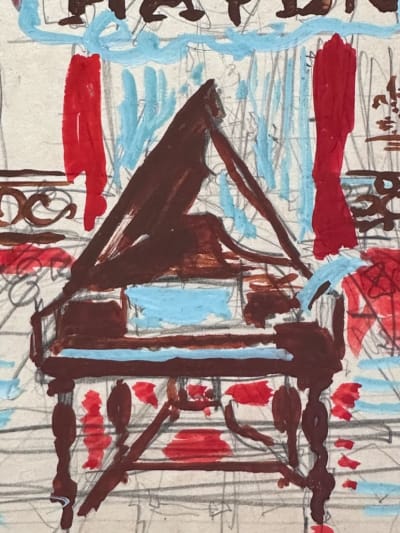 Dessin Jean Terles salon piano Haydn opéra livre Parisien art français 1930