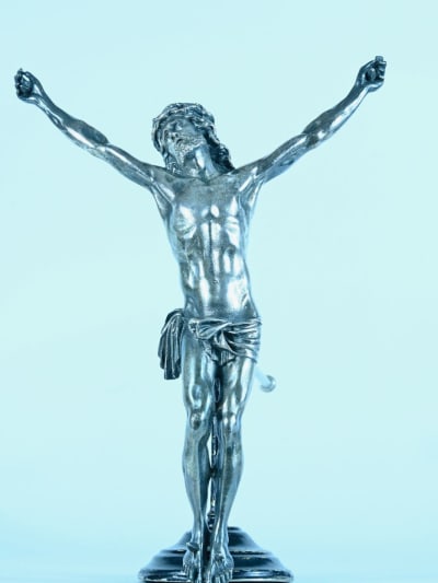 Ancien grand Christ vivant bronze argenté Giambologna maniériste Cristo Vivo