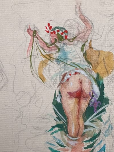 Dessin Jean Terles Curisosa portrait de femme dénudé de dos chat étude lune