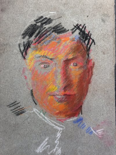 Dessin Jean Terles portrait de jeune homme costume inachevé pastel 1930