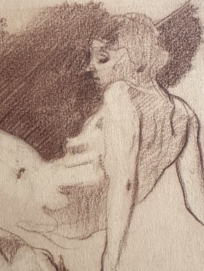 Dessin ancien Terles portrait femme nue allongée étude sanguine art déco