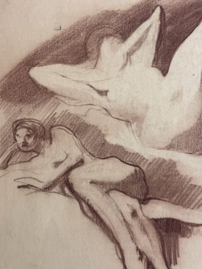 Dessin ancien Terles portrait femme nue allongée étude sanguine art déco