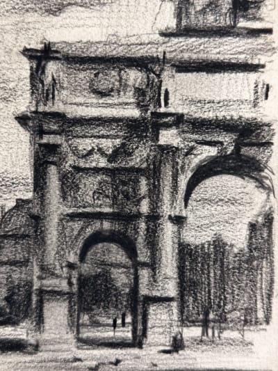 Dessin ancien Jean Terles paysage place du Carousel à Paris fusain